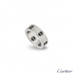 Cartier White Gold Diamond & Ceramic Love Ring Size 53 B4207600